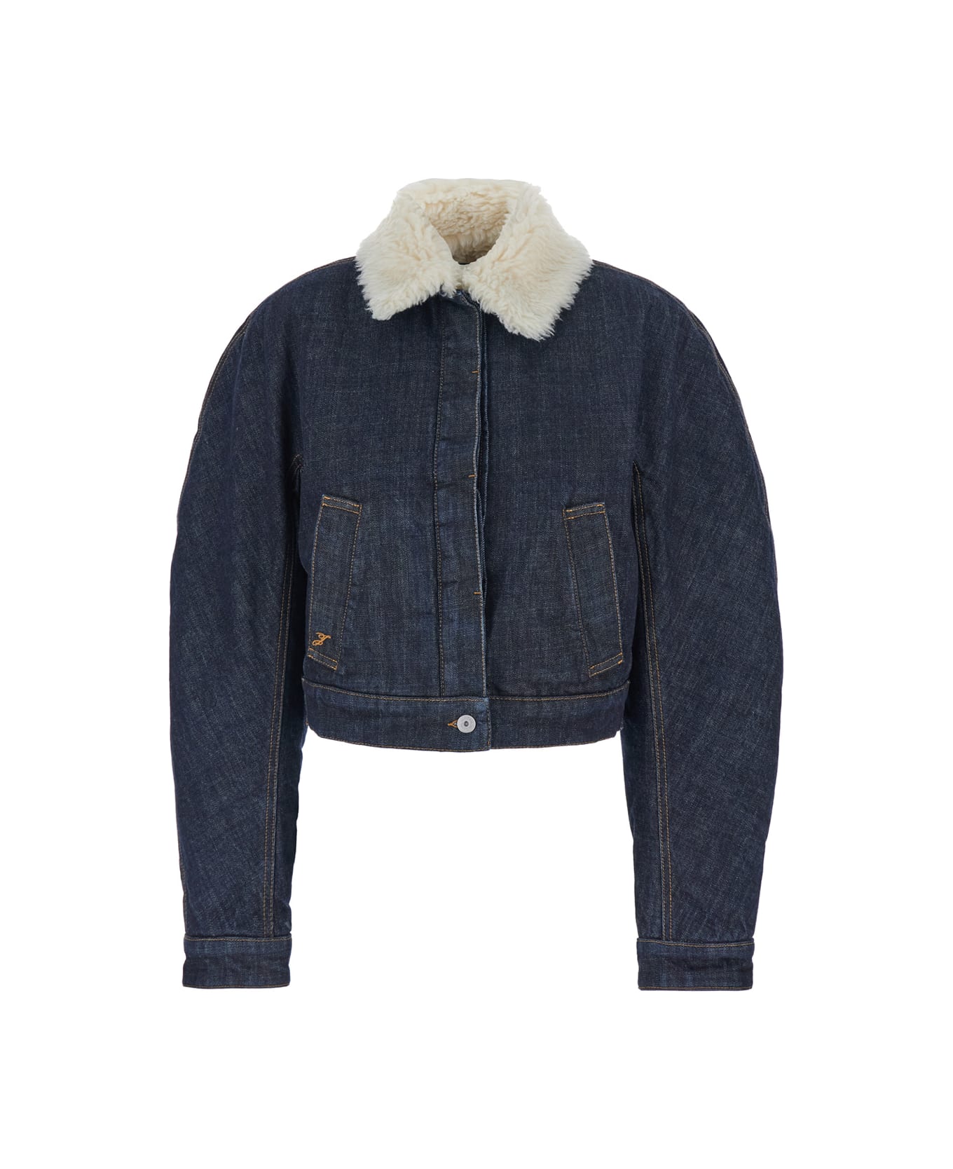 Jacquemus 
le Bomber De-nimes Ovalo
 Blue Jacket With Fur Collar And Two Front Welt Pockets In Denim Woman - Blu