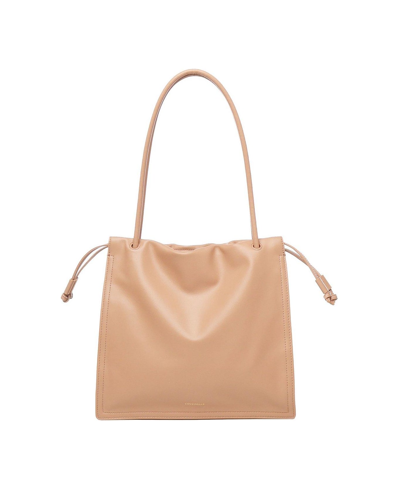Coccinelle Logo Embossed Drawstring Tote Bag - Beige
