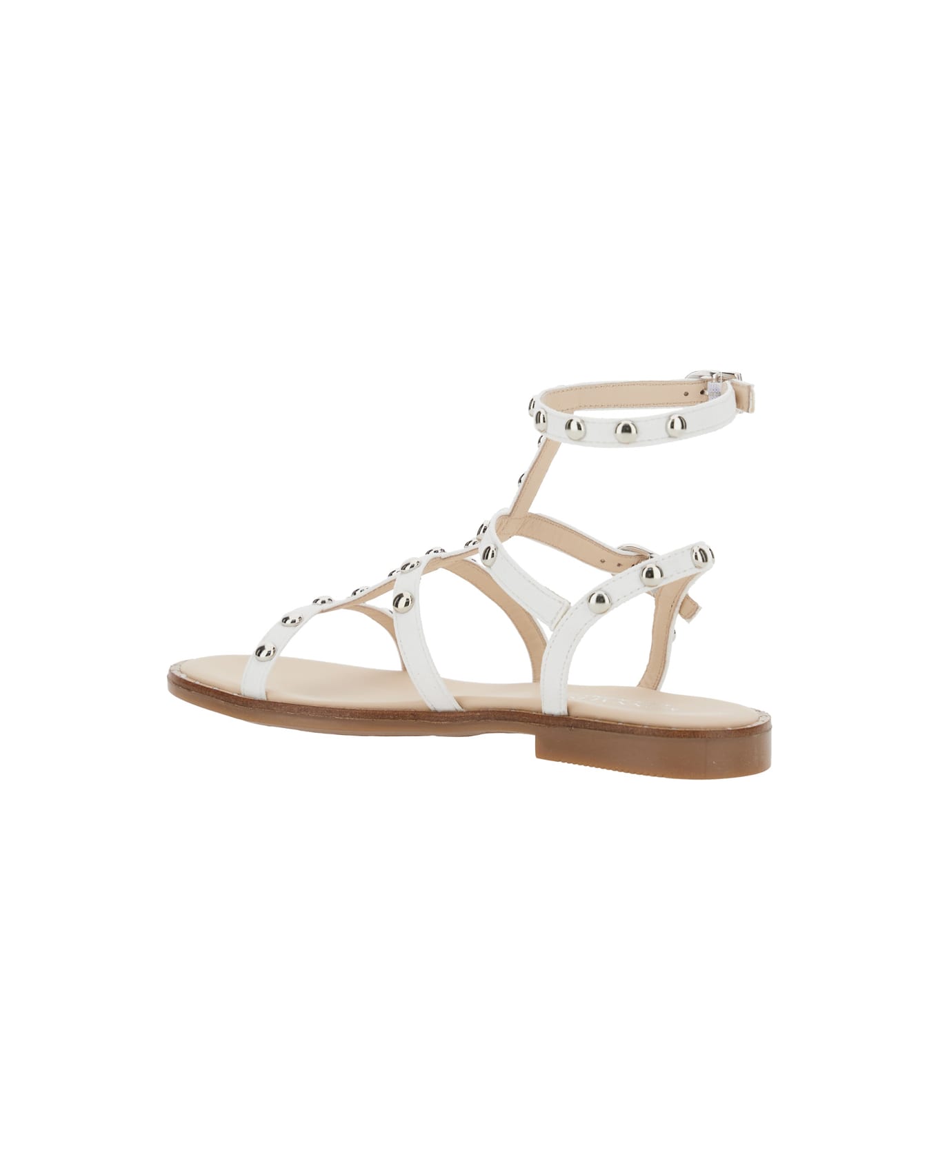 Monnalisa White Sandals With All-over Applied Studs In Tech Fabric Girl - White