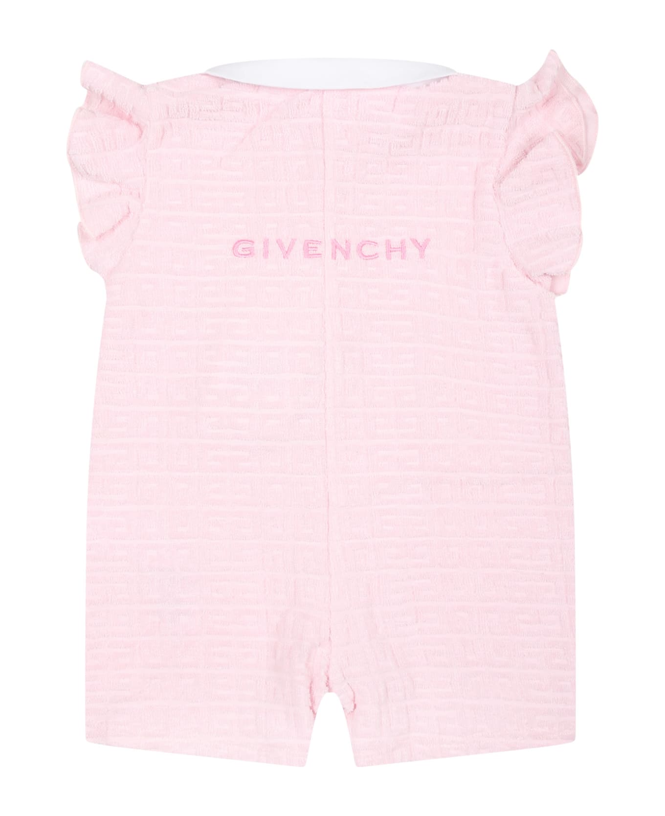 Givenchy Pink Romper For Baby Girl With Logo - Pink ボディスーツ＆セットアップ