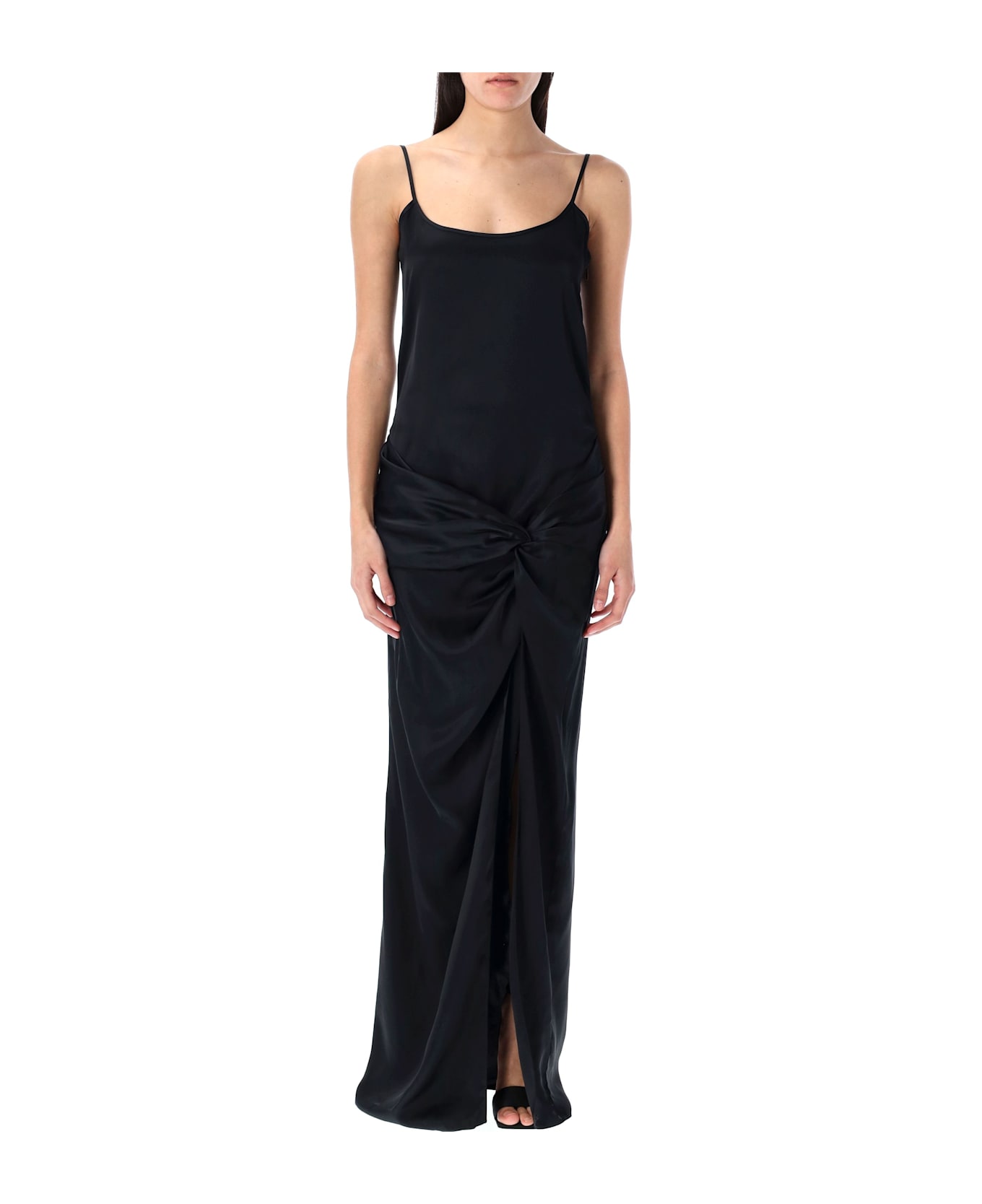The Attico Satin Long Dress - BLACK