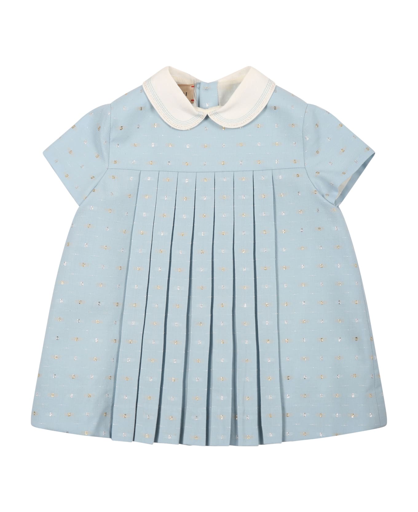 Gucci Light Blue Dress For Baby Girl With Gg - Light Blue ウェア