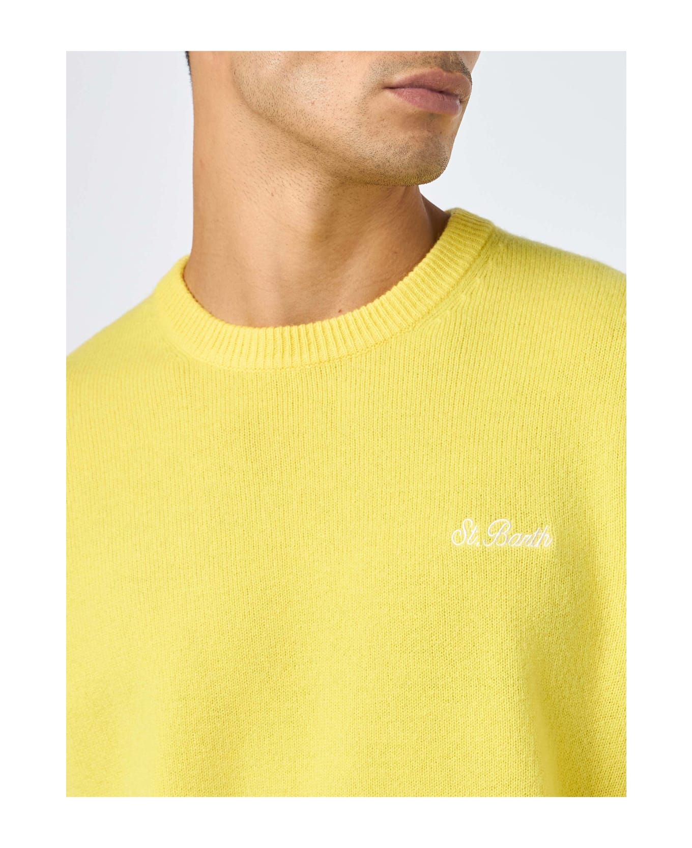 MC2 Saint Barth Man Crewneck Yellow Sweater With St. Barth Embroidery - YELLOW