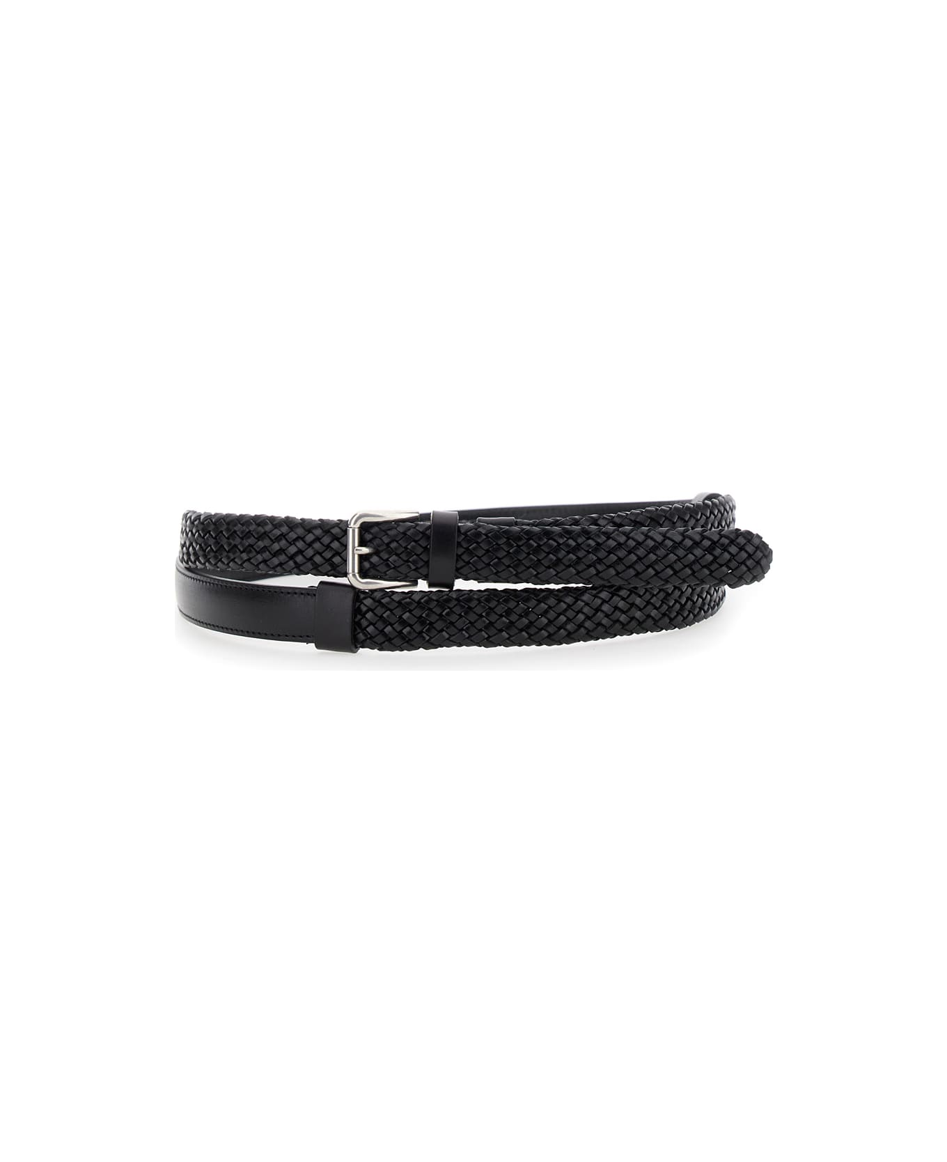 Dolce & Gabbana Black Belt With Buckle Closure And Interwoven Design In Leather Man - BLACK