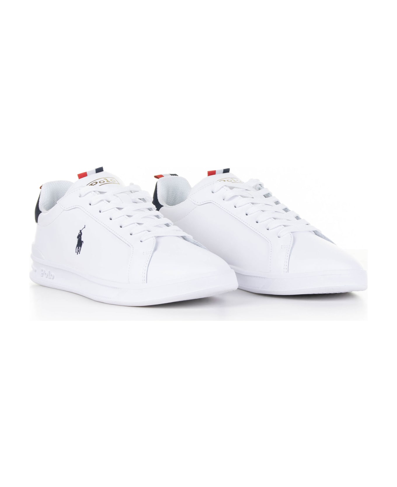 Ralph Lauren White And Blue Leather Sneaker With Logo - WHITE/NAVY/RED