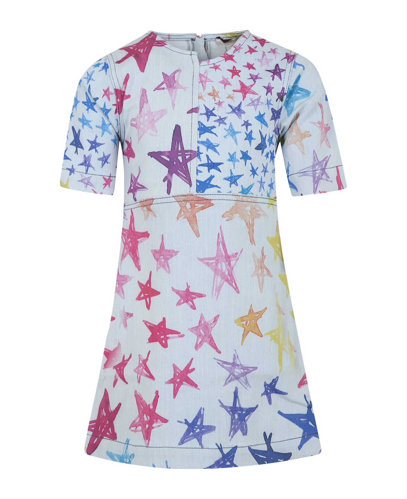 Stella McCartney Kids Light Blue Dress For Girl With Stars Print - Denim