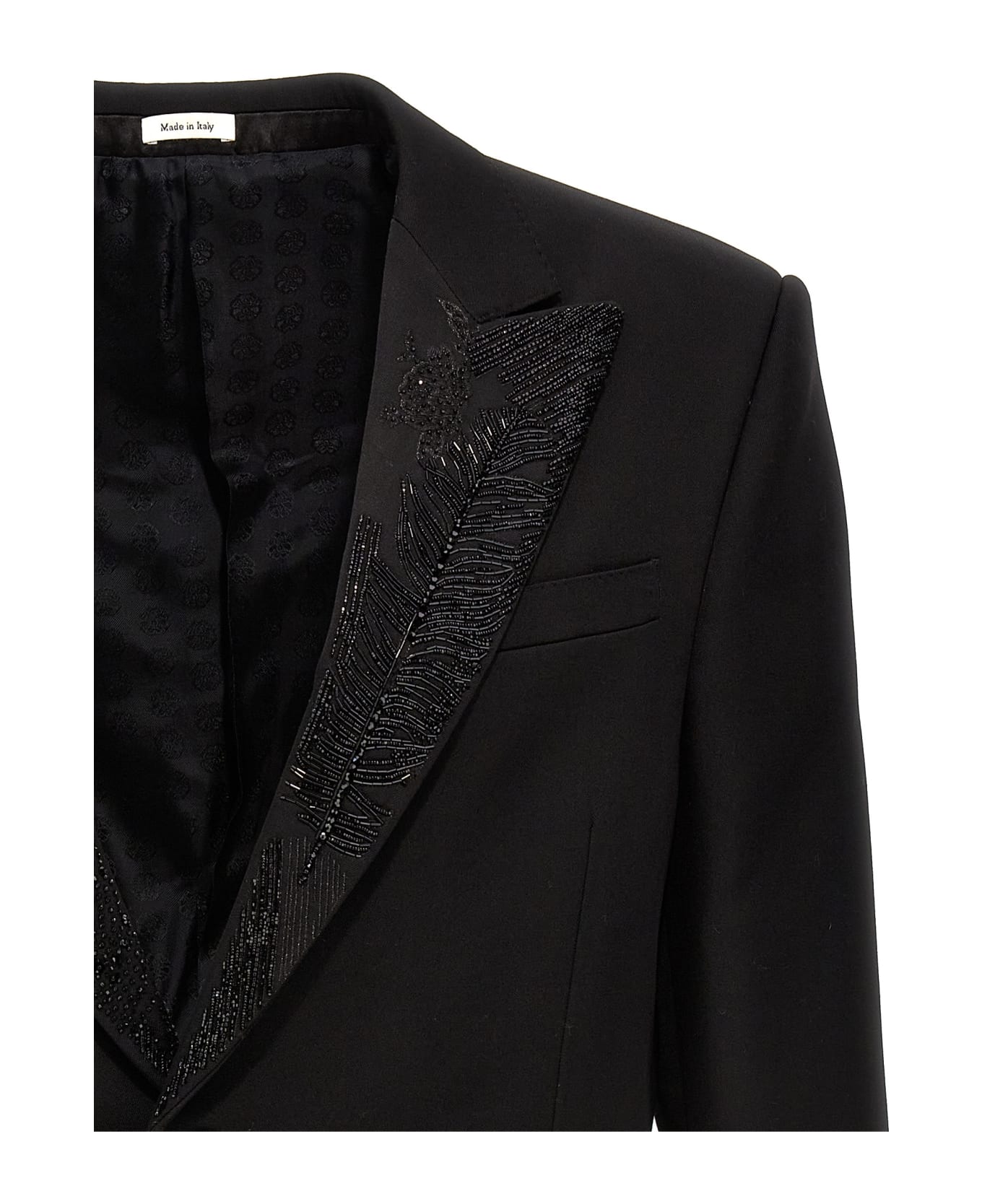 Alexander McQueen Embroidered Lapel Blazer Jacket - Black