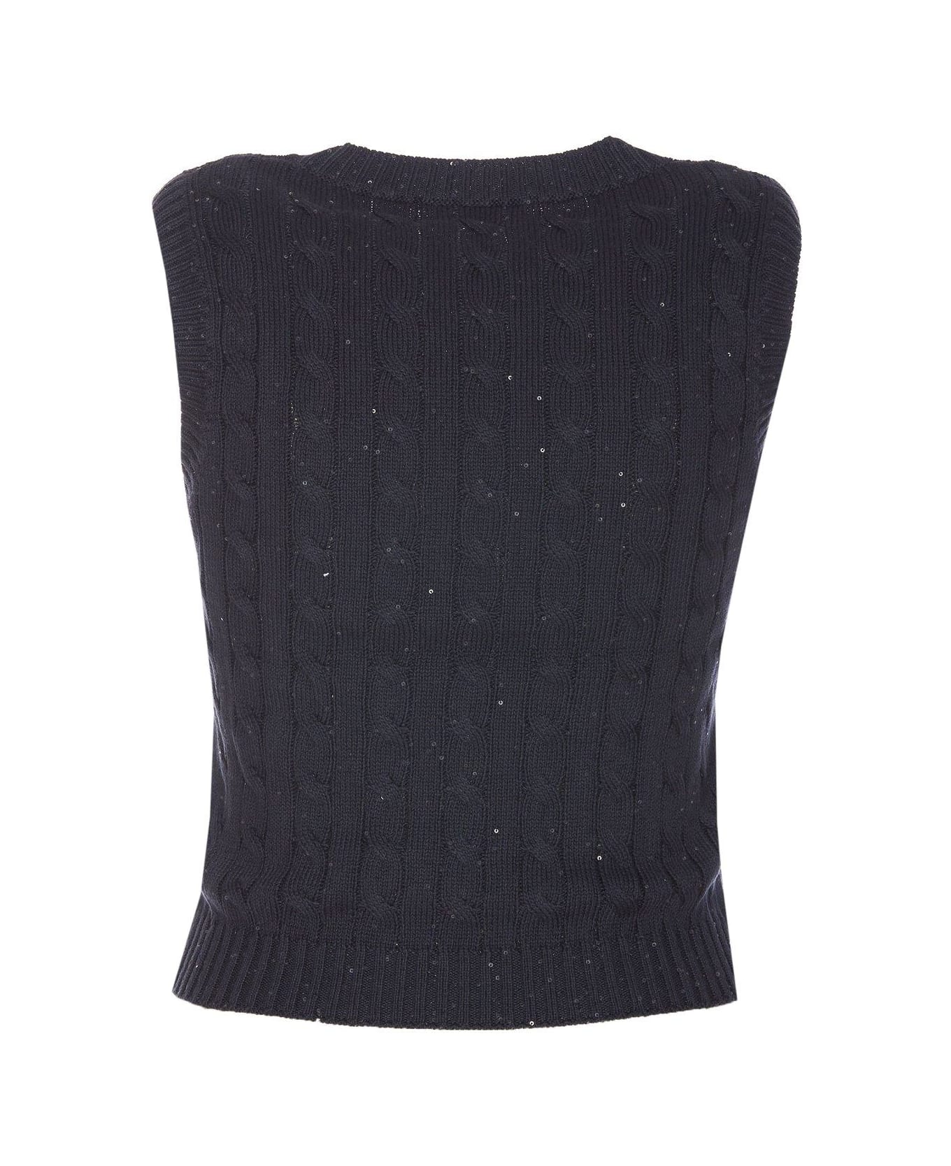 Brunello Cucinelli Sequin Embellished Cable-knitted Top - BLACK ベスト