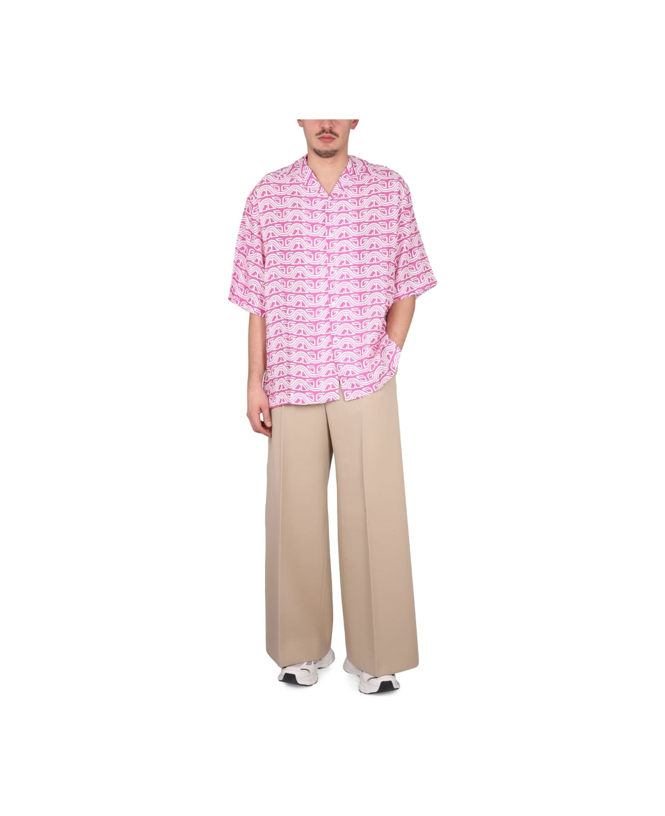 GCDS Monogram Waved Shirt - FUCHSIA
