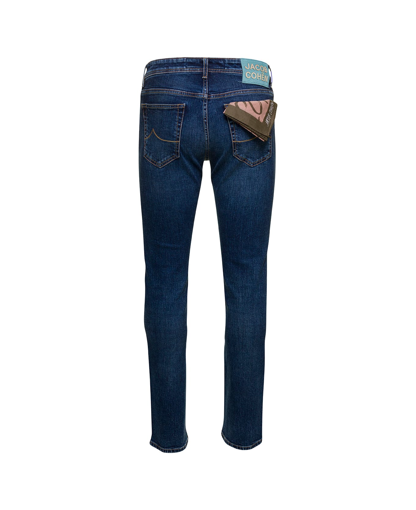 Jacob Cohen Blue Slim Five Pockets Jeans With Logo Patch In Stretch Cotton Denim Man - Blu