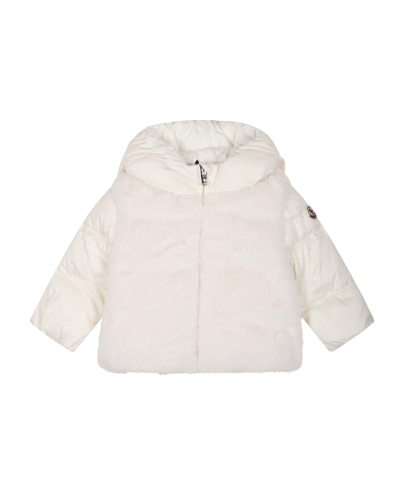 Moncler White Natas Jacket For Baby Girl With Logo - White コート＆ジャケット
