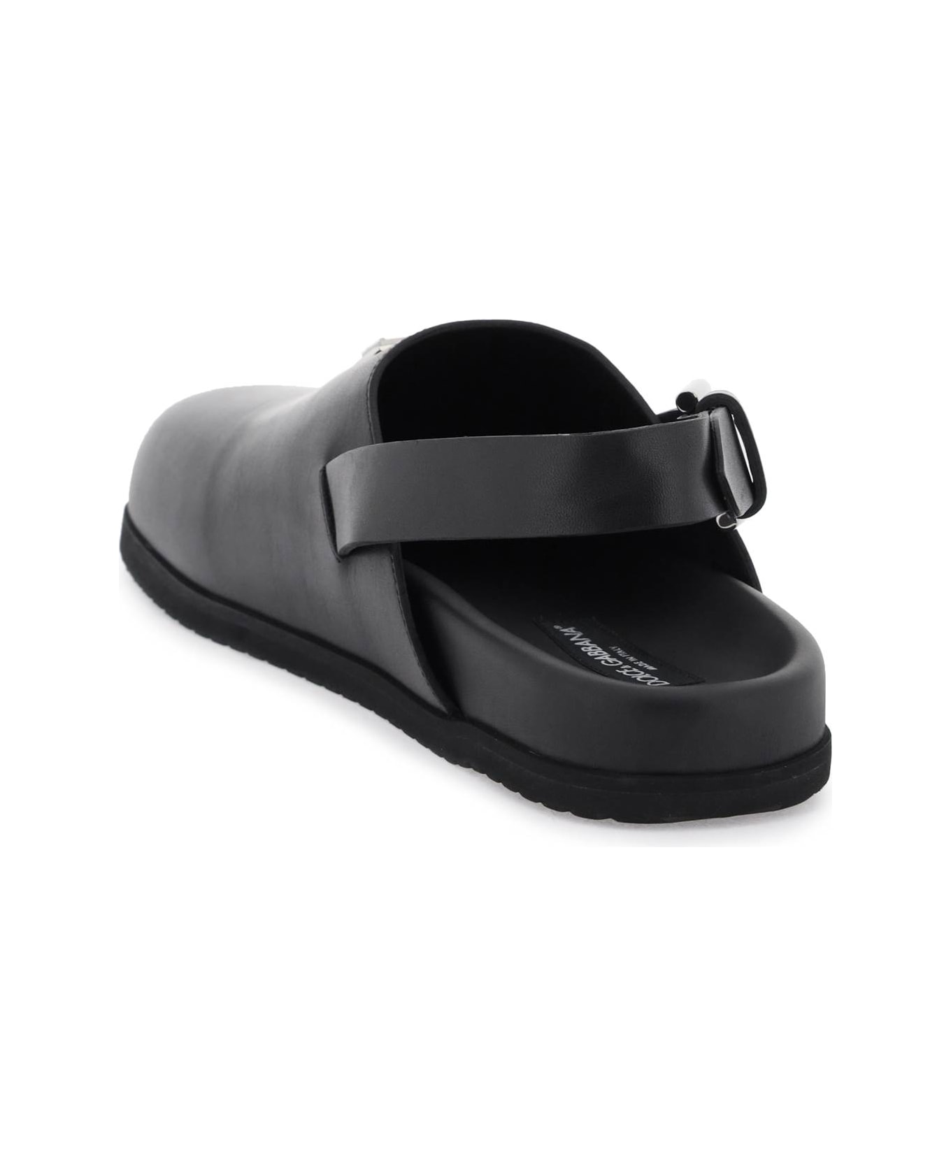 Dolce & Gabbana Leather Clogs With Buckle - black