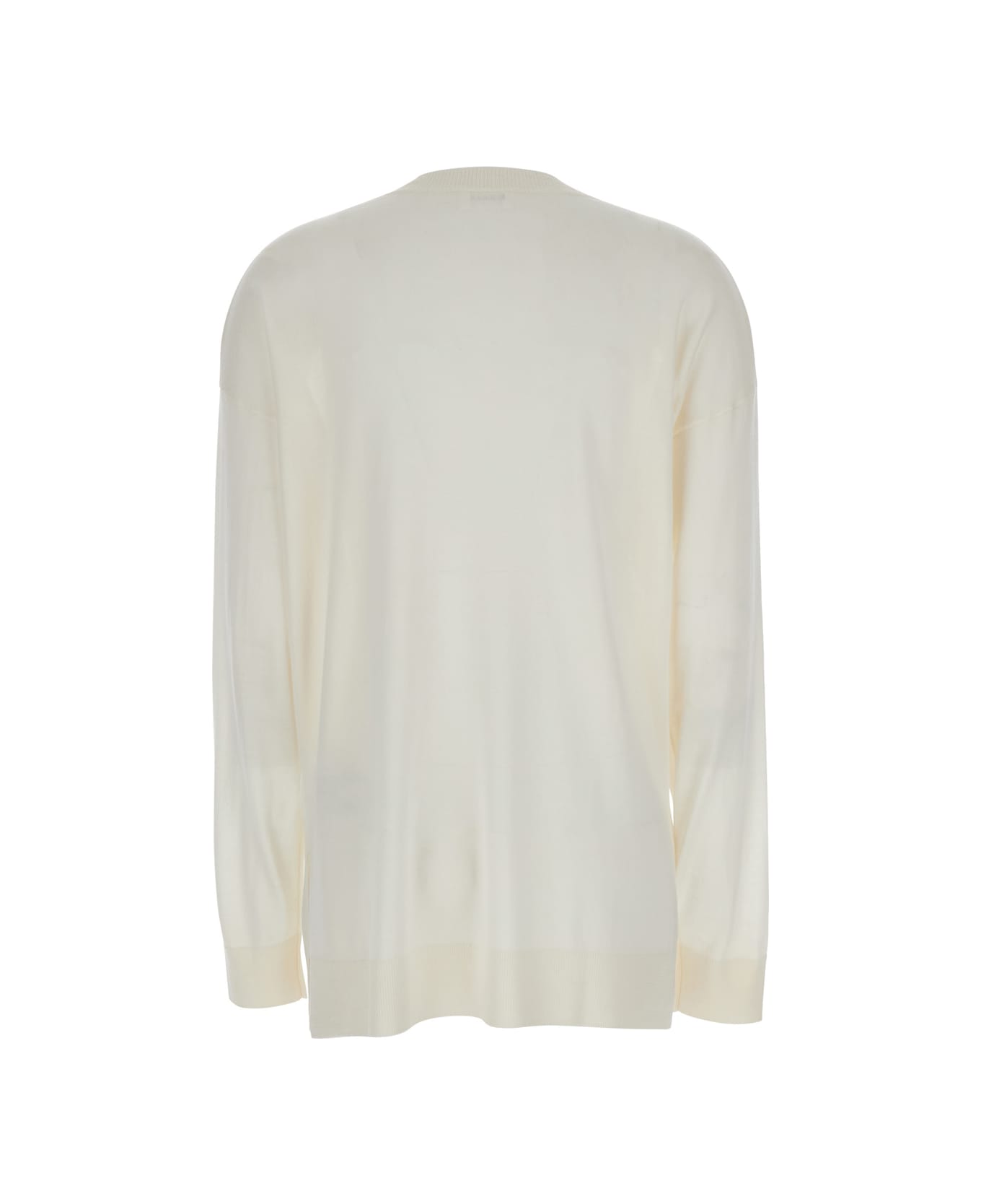 Parosh White Long-sleeved Crewneck Sweater In Wool And Silk Blend Woman - White