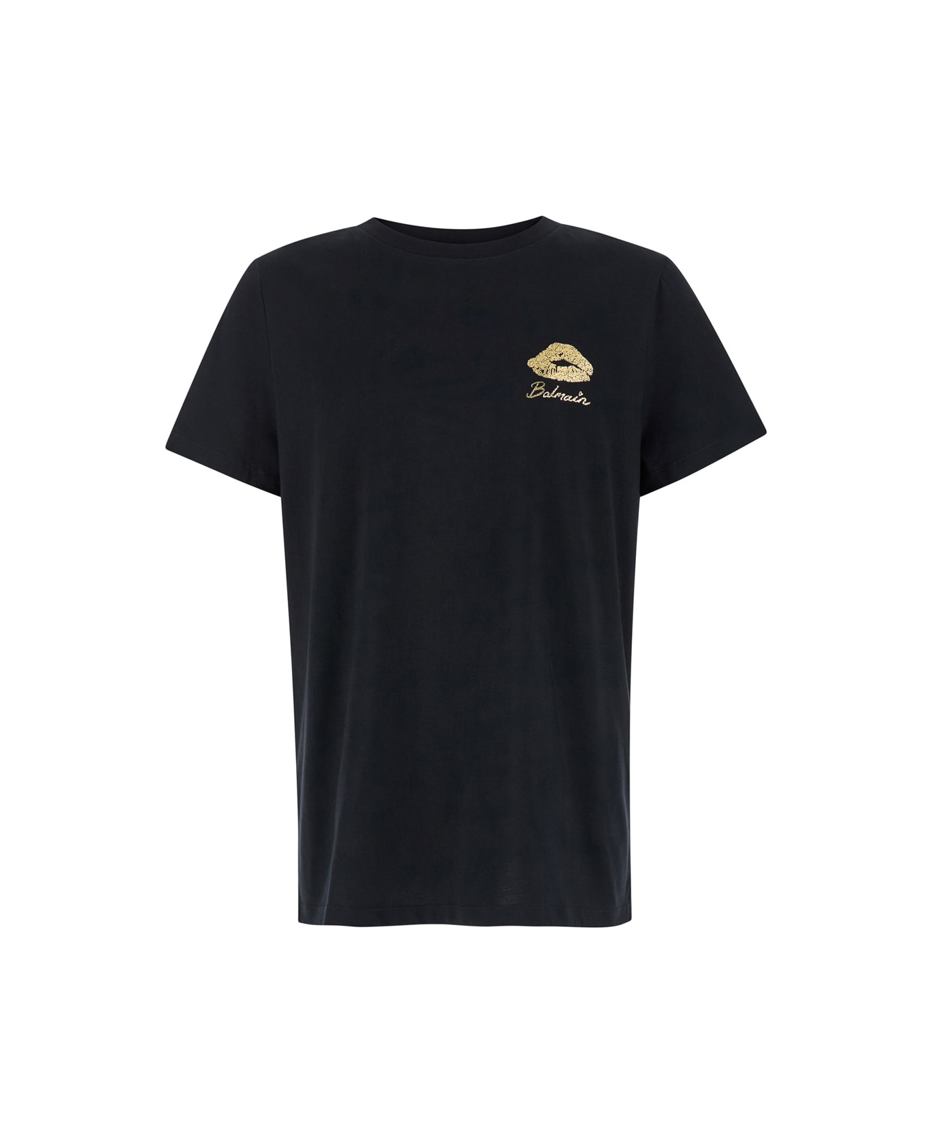 Balmain Gold Kiss Print Logo T.shirt Classic Fit - Ead Black Or