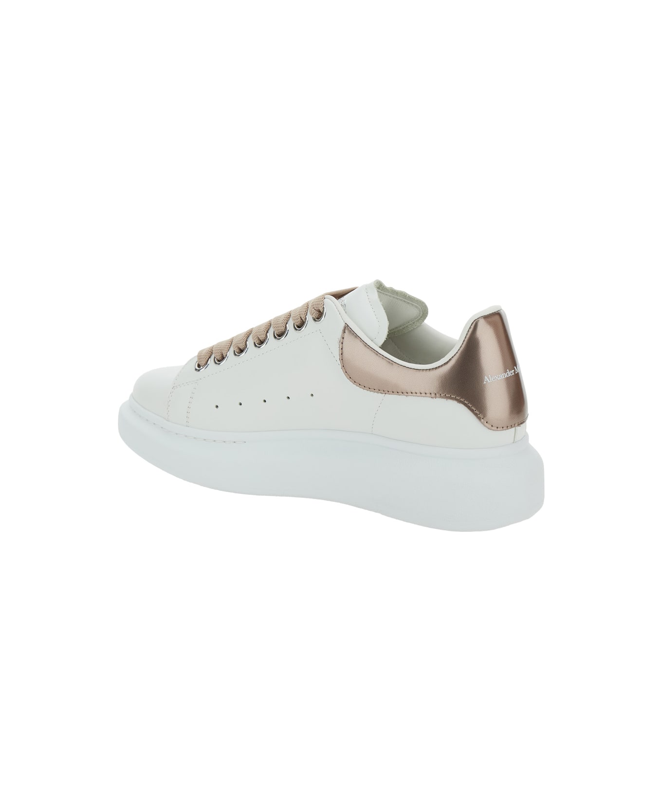 Alexander McQueen White Sneakers With Platform And Metallic Heel Tab In Leather Woman - White