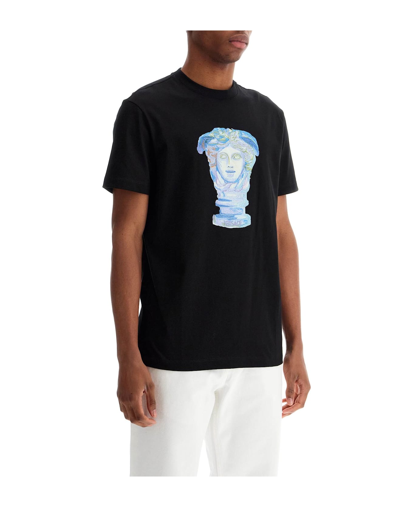 Versace 'medusa Gallery Embroidered T-shirt - BLACK (Black)