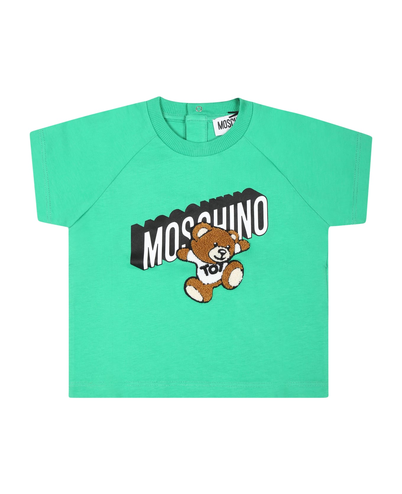 Moschino Green T-shirt For Babykids With Teddy Bear And Logo - Green