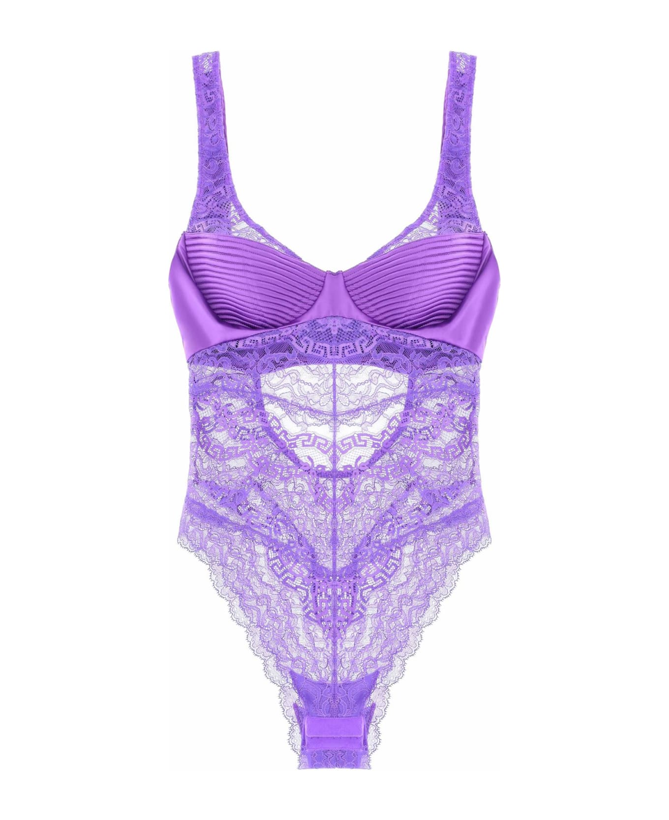 Versace Satin And Lace Bodysuit - BRIGHT DARK ORCHID (Purple) ボディスーツ