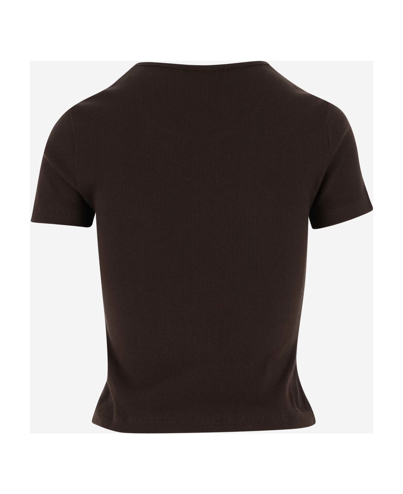 Blumarine Stretch Cotton T-shirt With Logo - Brown