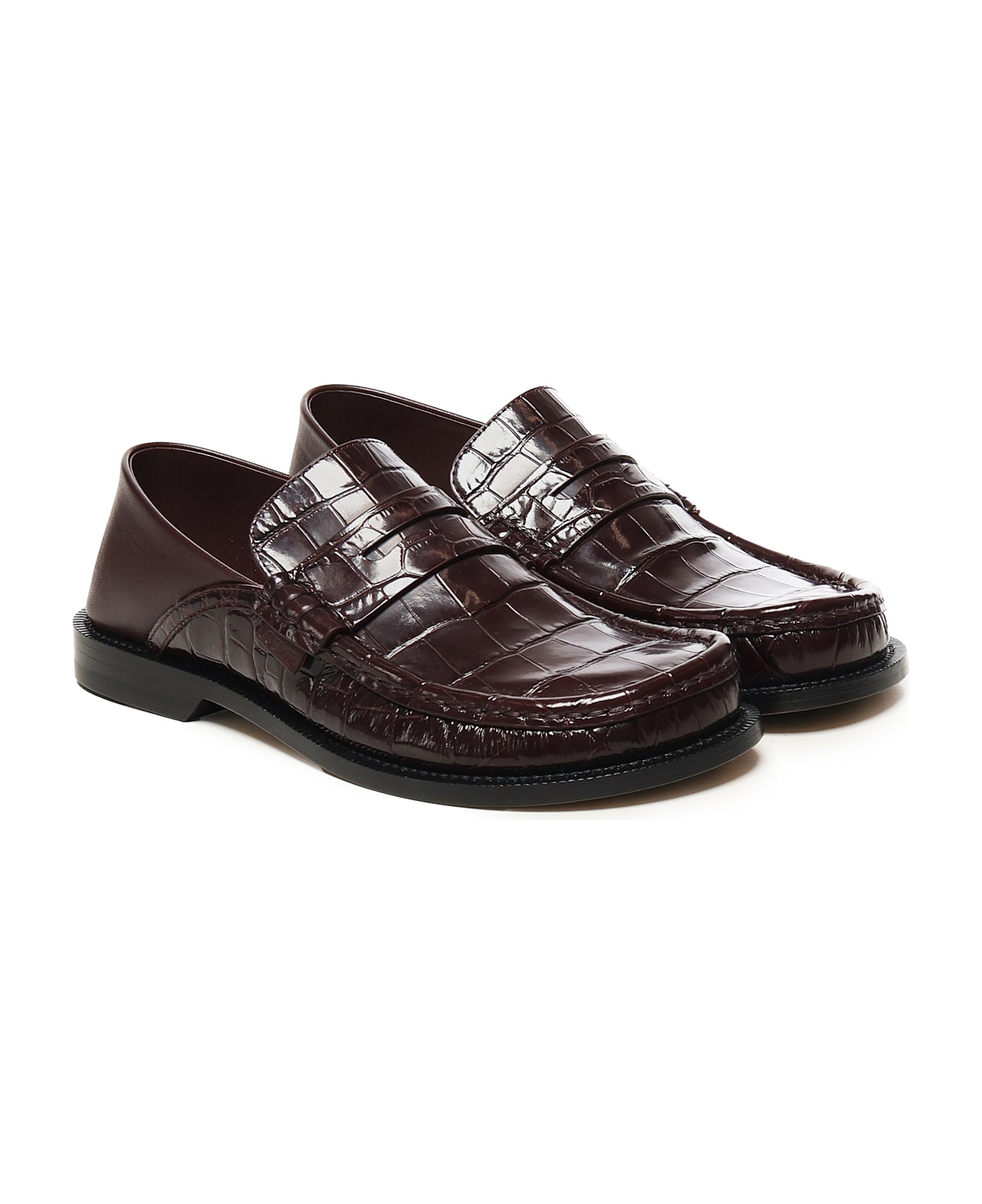 Loewe Burgundy Leather Campo Loafers - BURGUNDY