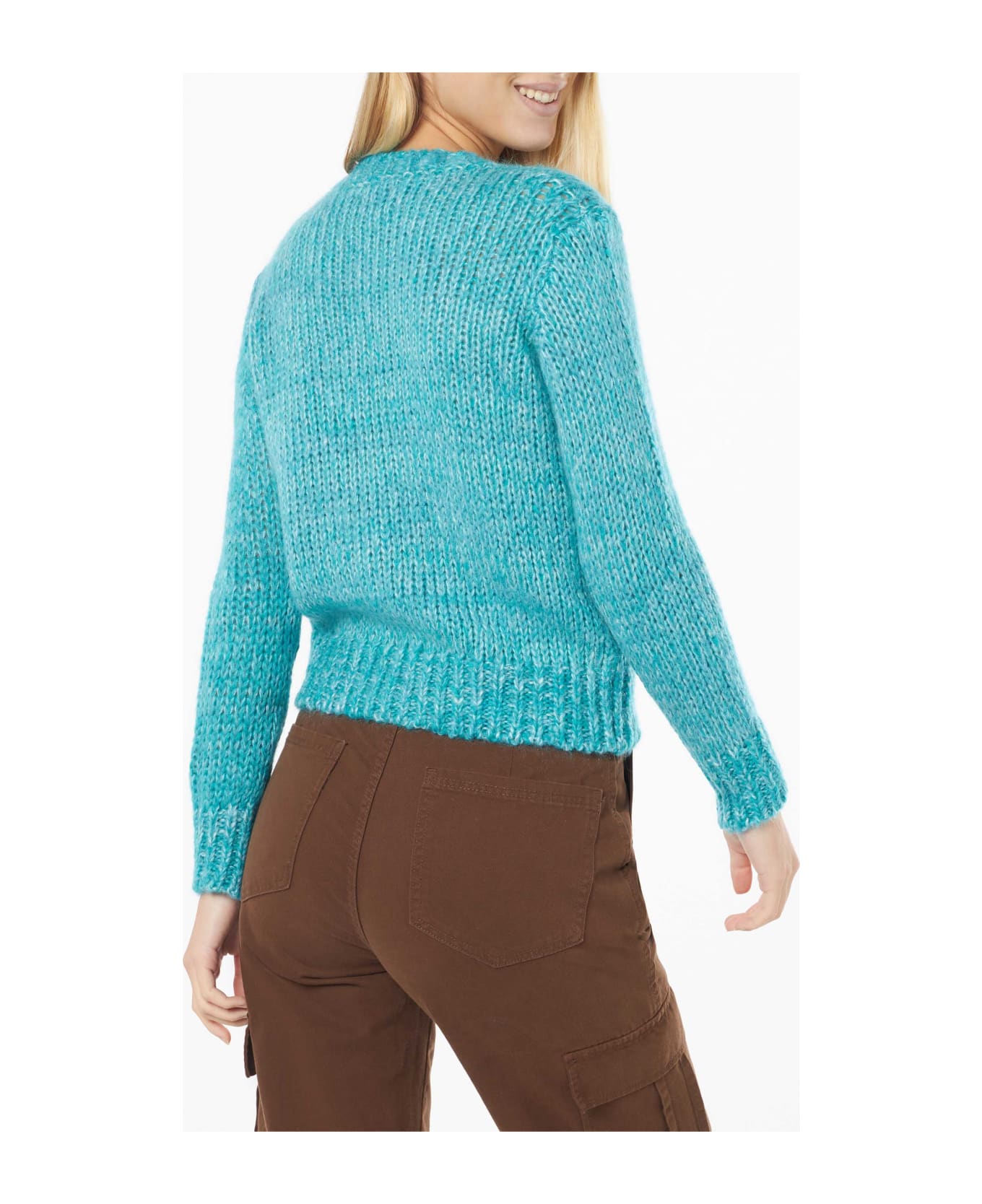 MC2 Saint Barth Woman Crewneck Soft Crop Sweater With Sundays Are For Coccole Embroidery - SKY ニットウェア