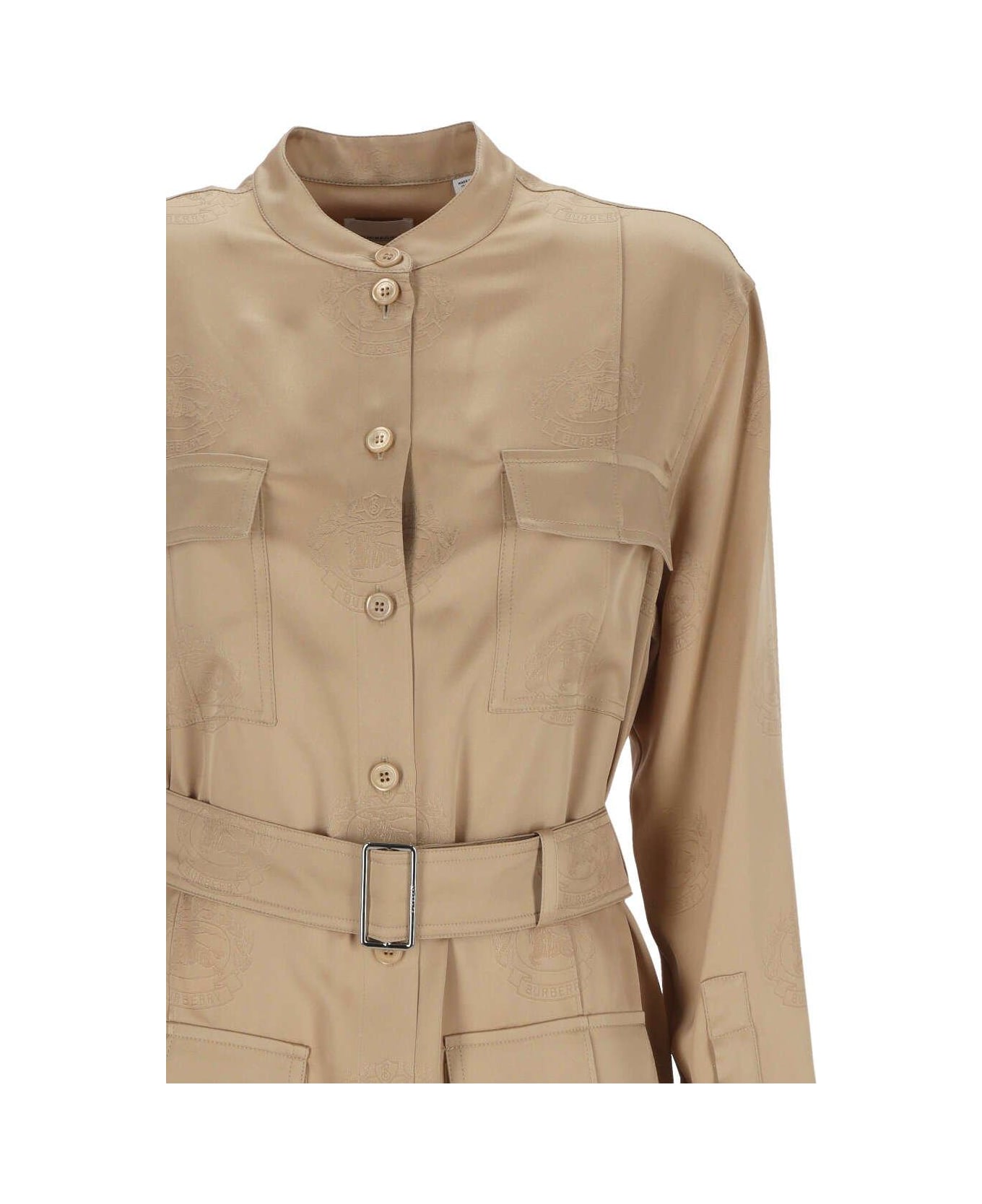 Burberry Belted-waist Button-up Shirt - Beige