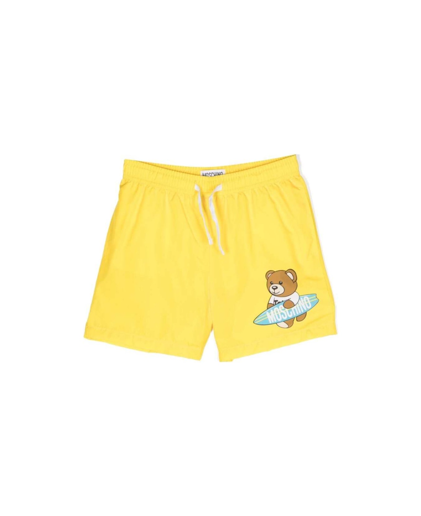 Moschino Yellow Swimsuit With Teddy Bear In Techno Fabric Boy - Yellow