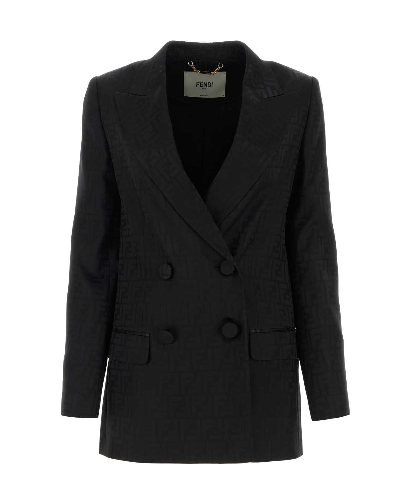 Fendi Embroidered Satin Blazer - Black