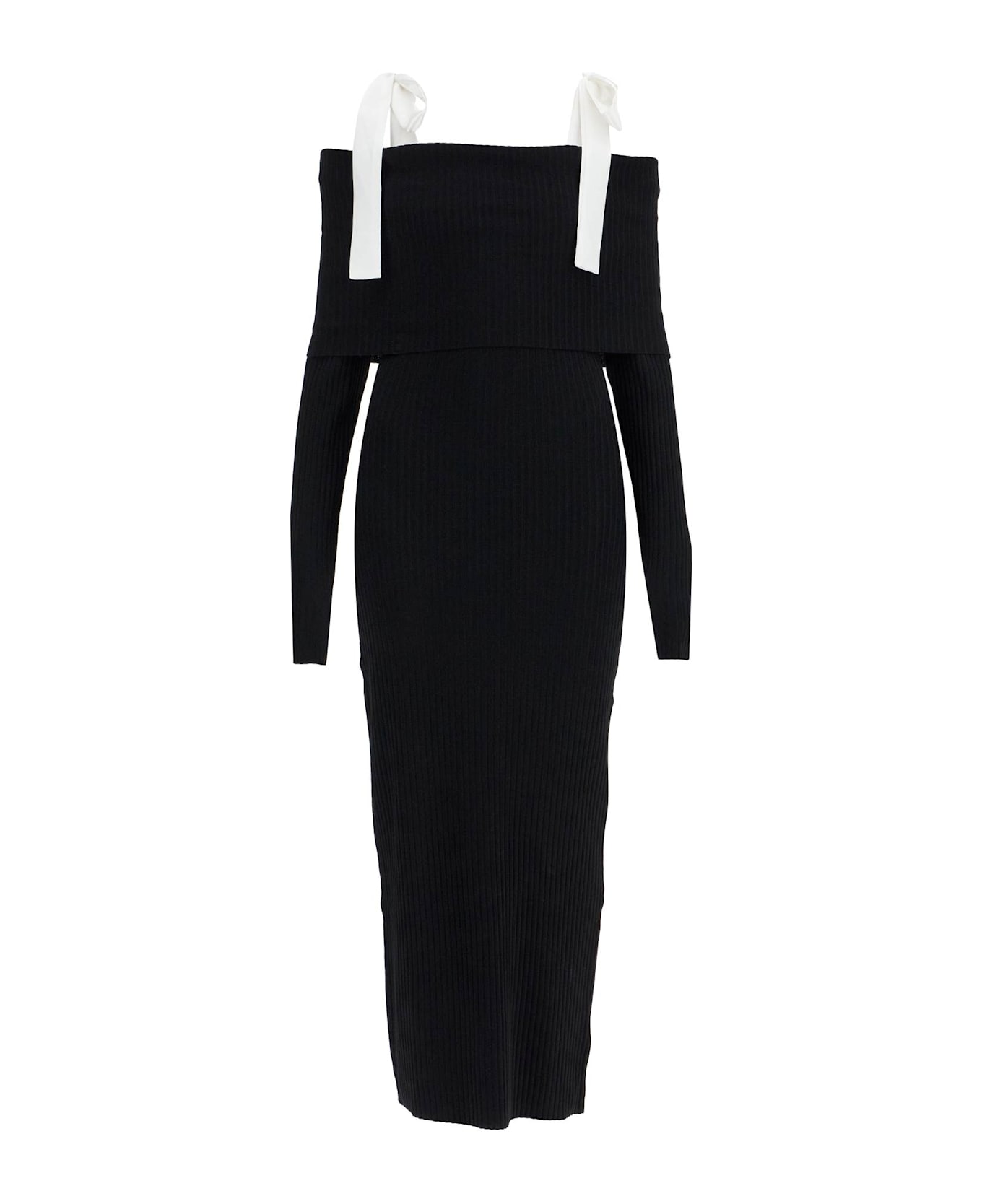 Rotate by Birger Christensen Maxi Off-shoulder Dress With Long Sleeves - BLACK (Black)