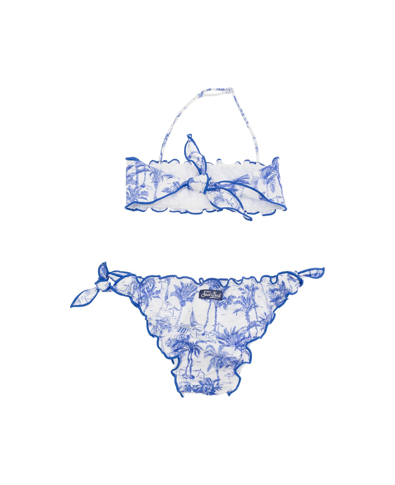 MC2 Saint Barth 'emy' White And Blue Two Piece Bikini With Palm Print In Stretch Fabric Girl - Multicolor