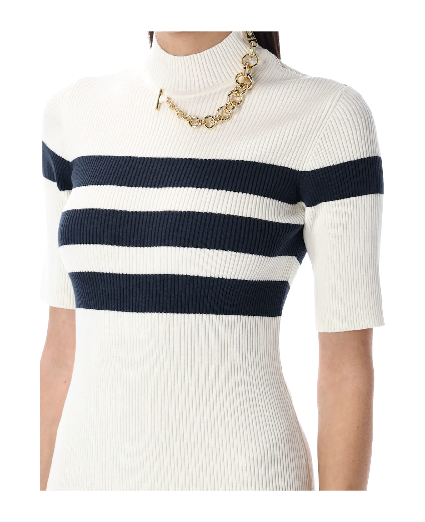 Jean Paul Gaultier Striped Long Knit Dress - WHITE