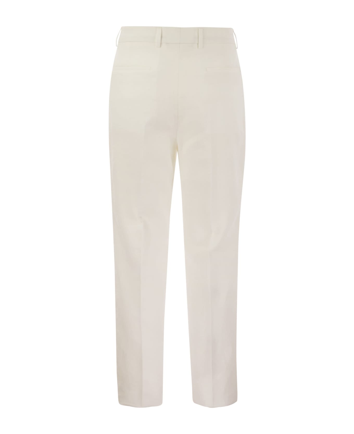 Brunello Cucinelli Leisure Fit Linen Trousers With Darts - Cream ボトムス