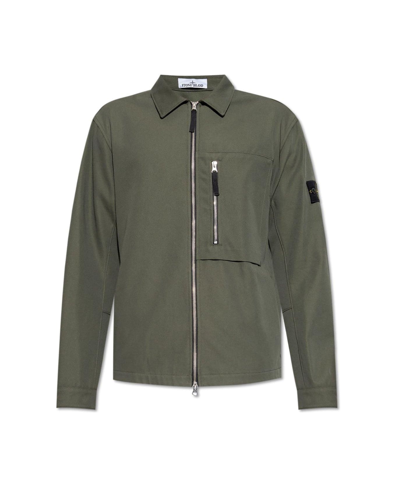 Stone Island Compass-badge Zipped Shirt Jacket - Green ジャケット