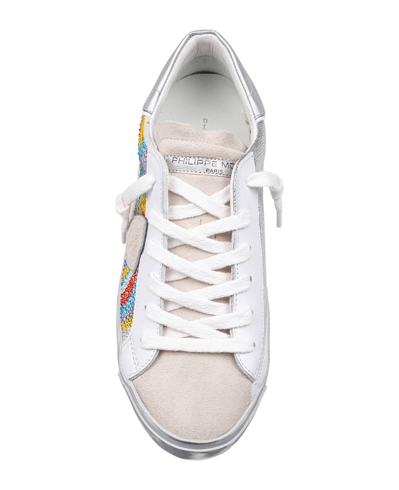 Philippe Model Prsx Low Sneakers In Leather And Suede With Micro Crystals - Multicolor
