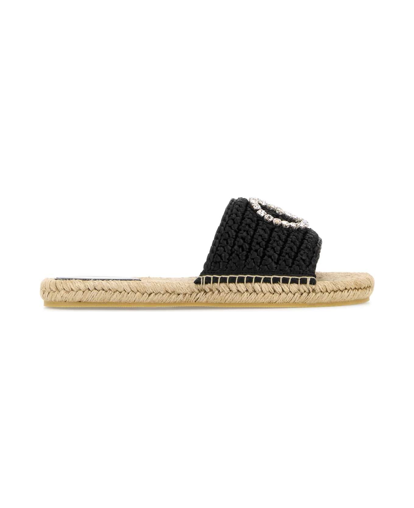 Gucci Black Raffia Slippers - BLACKBLACK