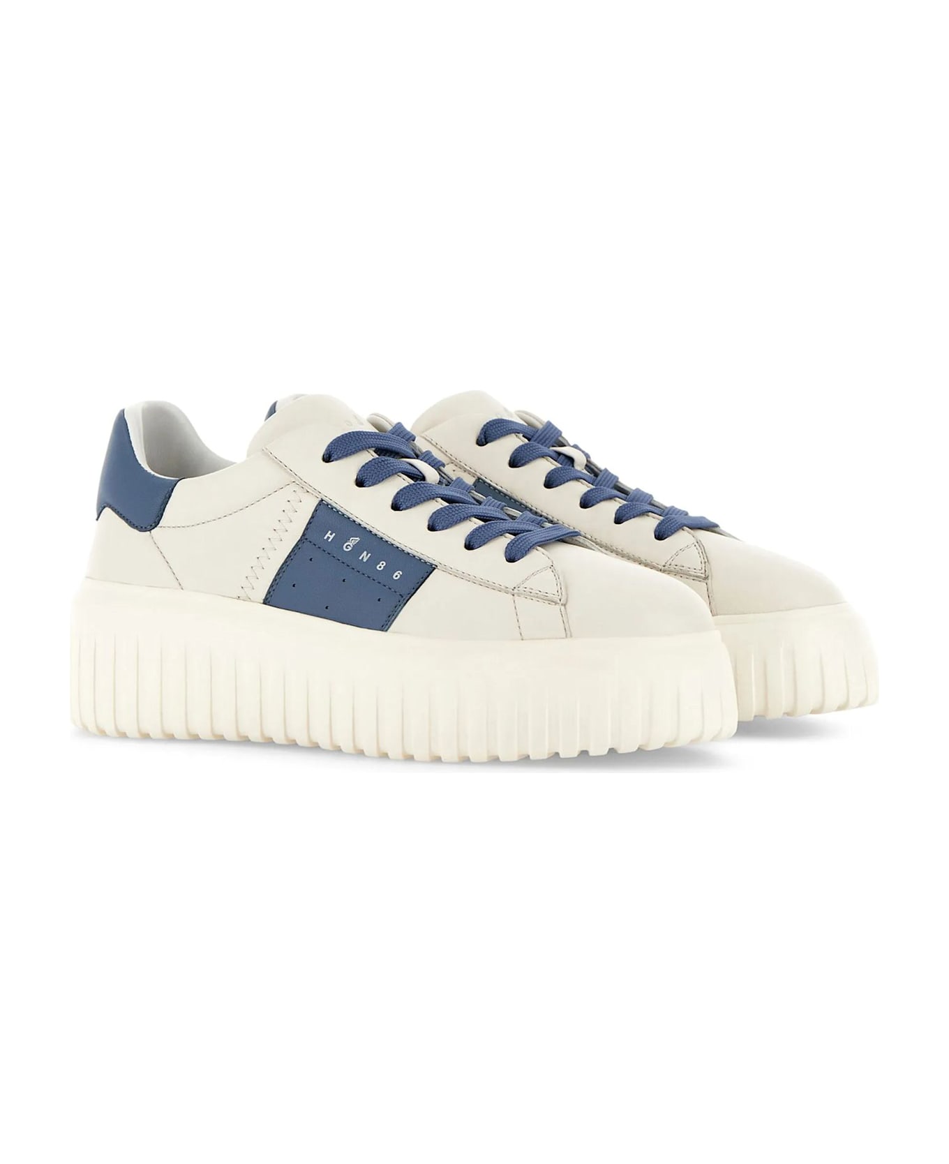 Hogan 'h Stripes' Ivory Leather Sneakers - Clear Blue