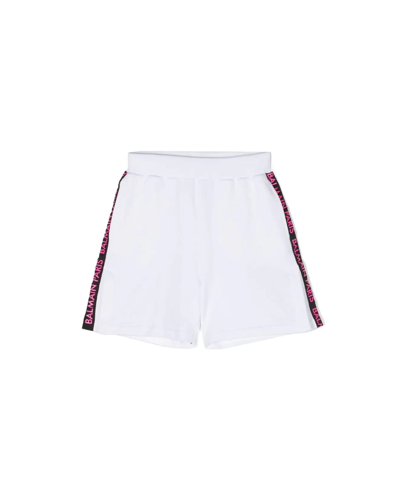 Balmain Shorts Con Stampa Logo - Bianco