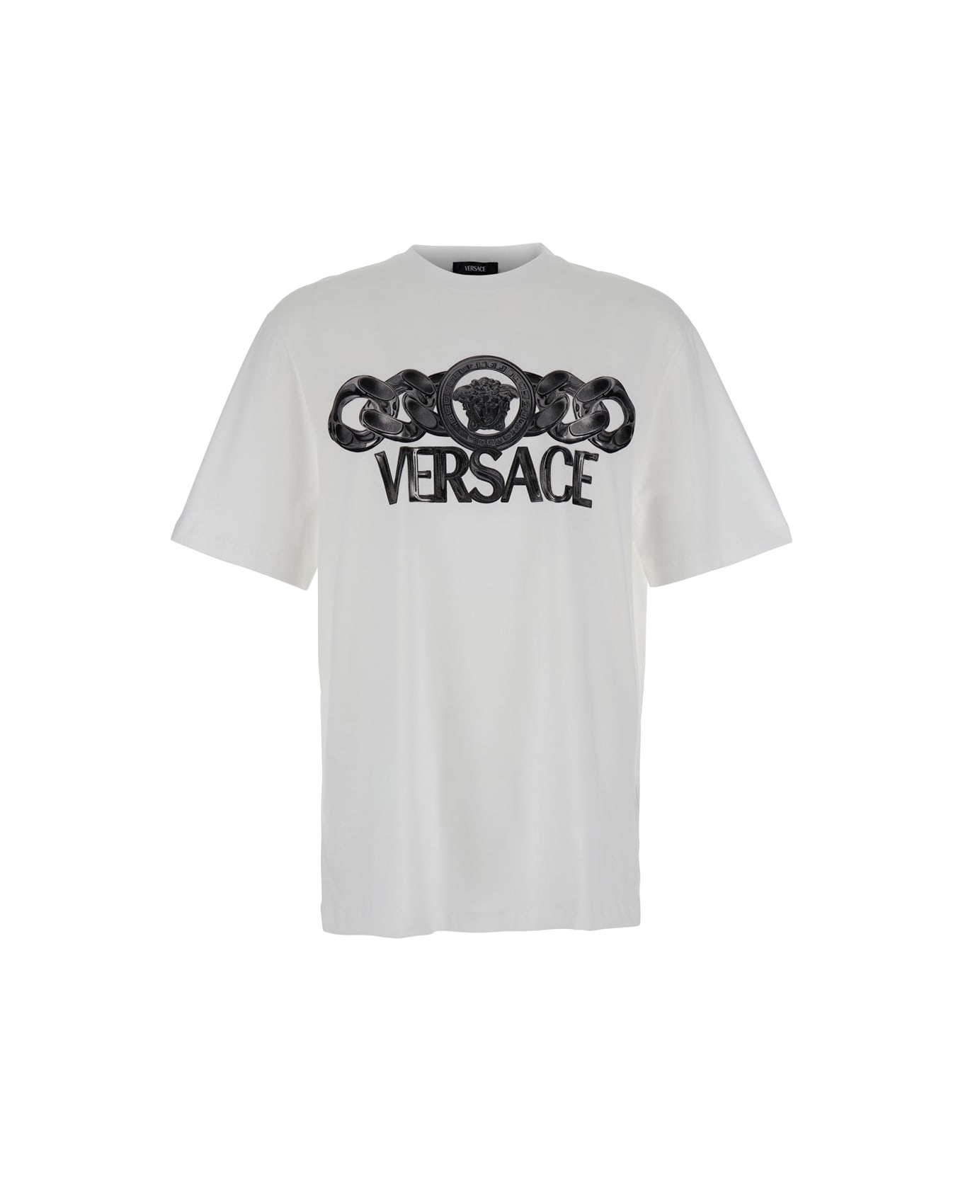 Versace White T-shirt With Medusa Head Logo Print On The Front In Cotton Man - White