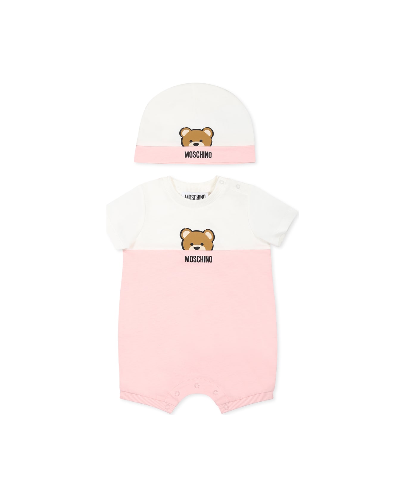 Moschino Pink Romper Set For Baby Girl With Teddy Bear - Pink