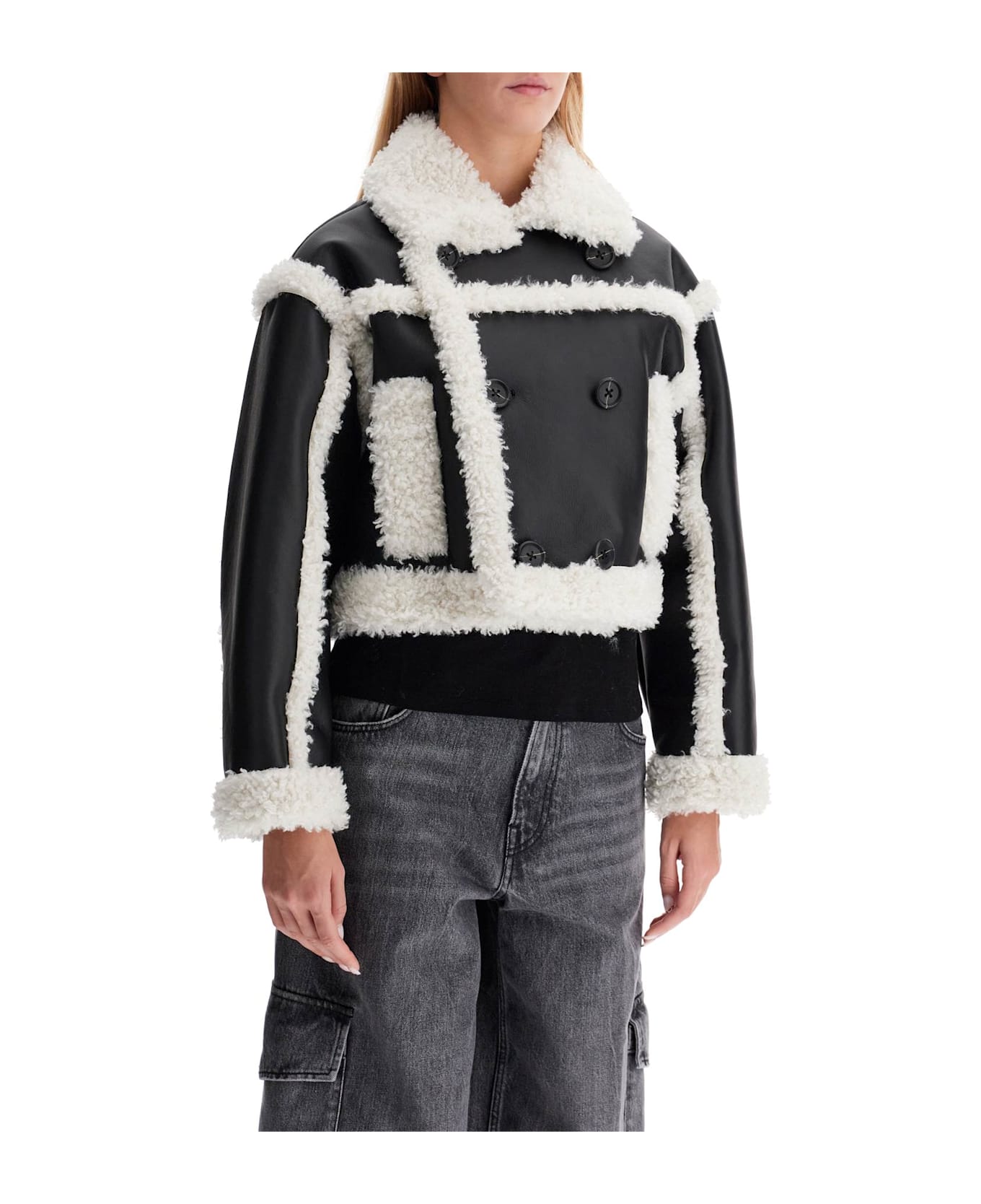 STAND STUDIO 'cropped Faux Leather Jacket Kristy - BLACK/OFF WHITE (Black)