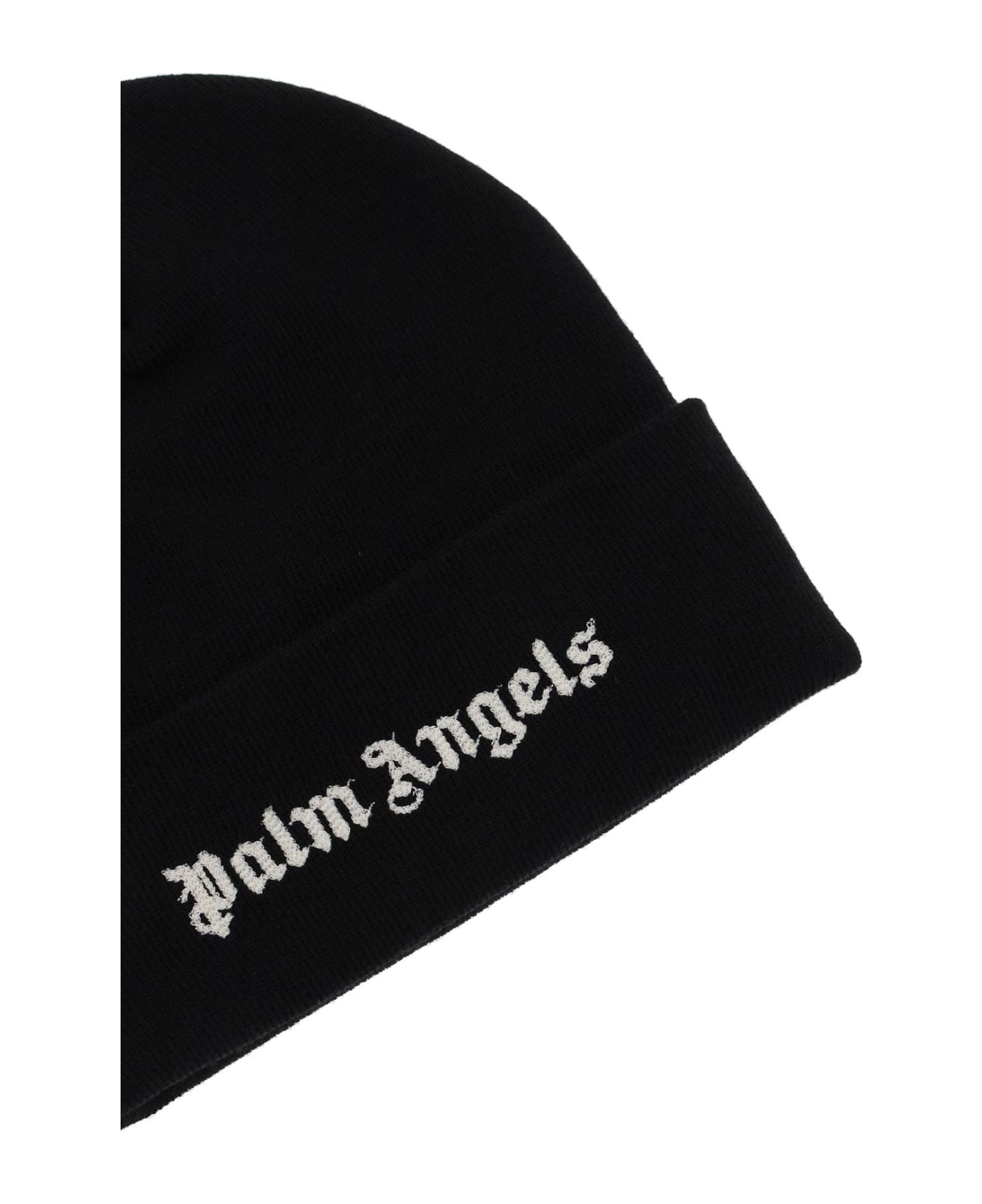 Palm Angels Cotton Beanie With Logo - black 帽子