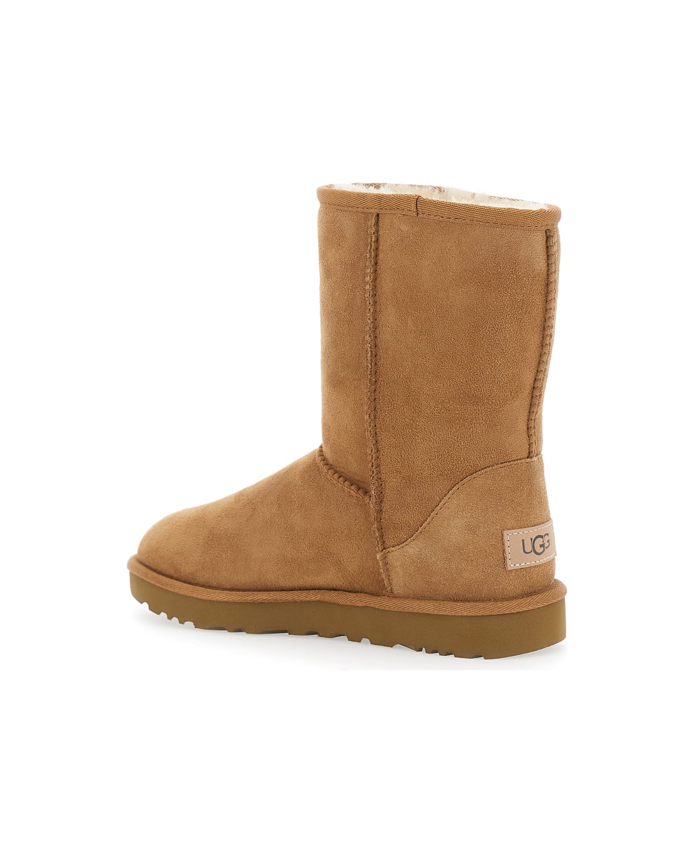 UGG 'classic Short' Beige Boots With Logo Patch On The Rear And Shearling Lining In Suede Woman - Beige