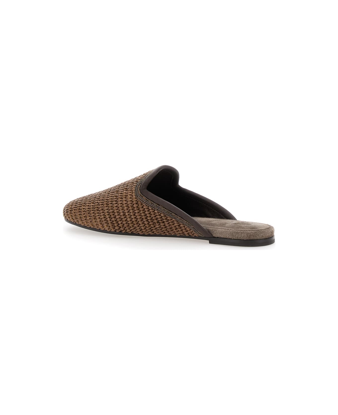 Brunello Cucinelli Brown Slip-on Sandals With Woven Design And Suede Lining In Cotton Blend Woman - Brown