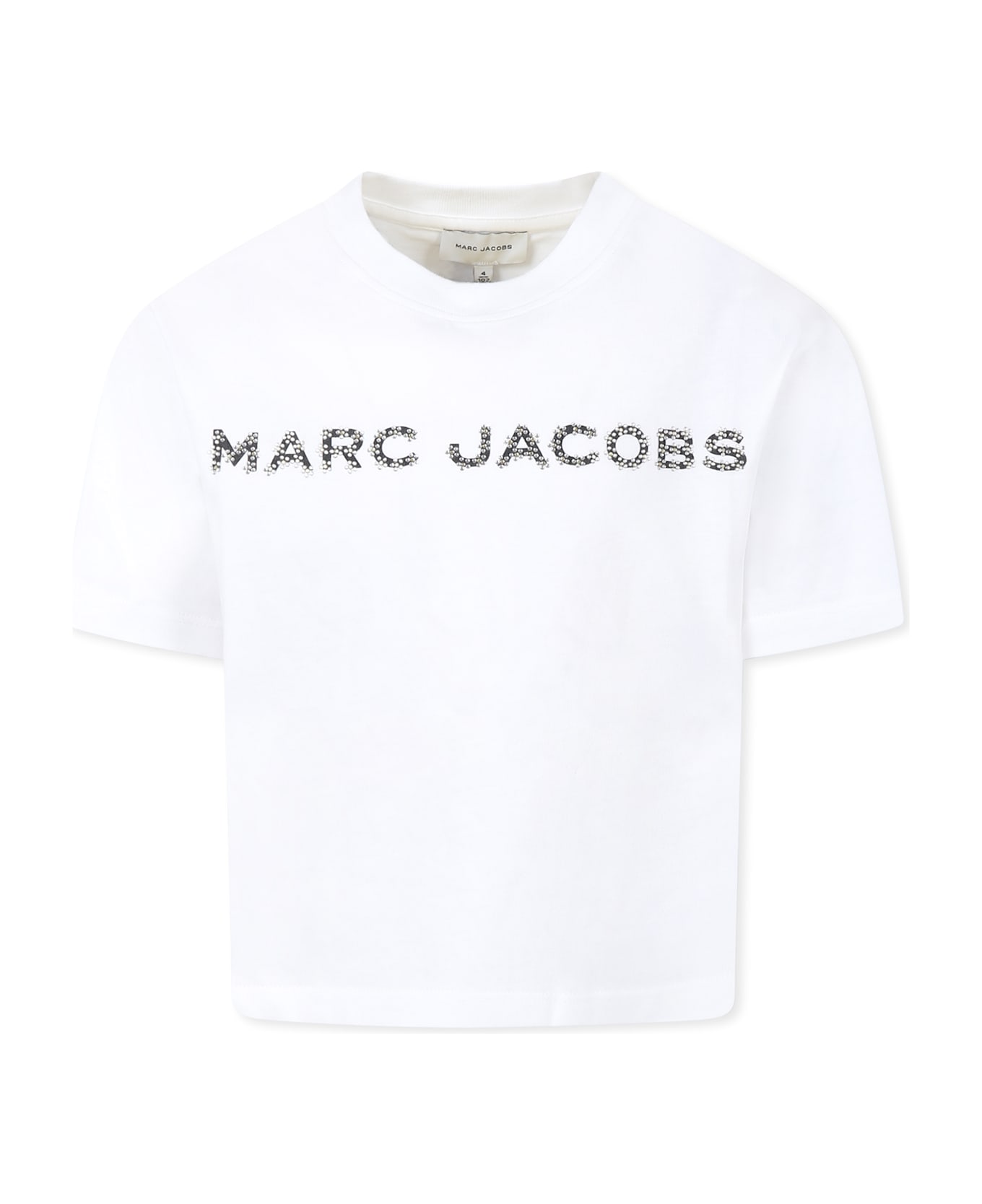 Little Marc Jacobs White T-shirt For Girl With Logo And Flowers - White