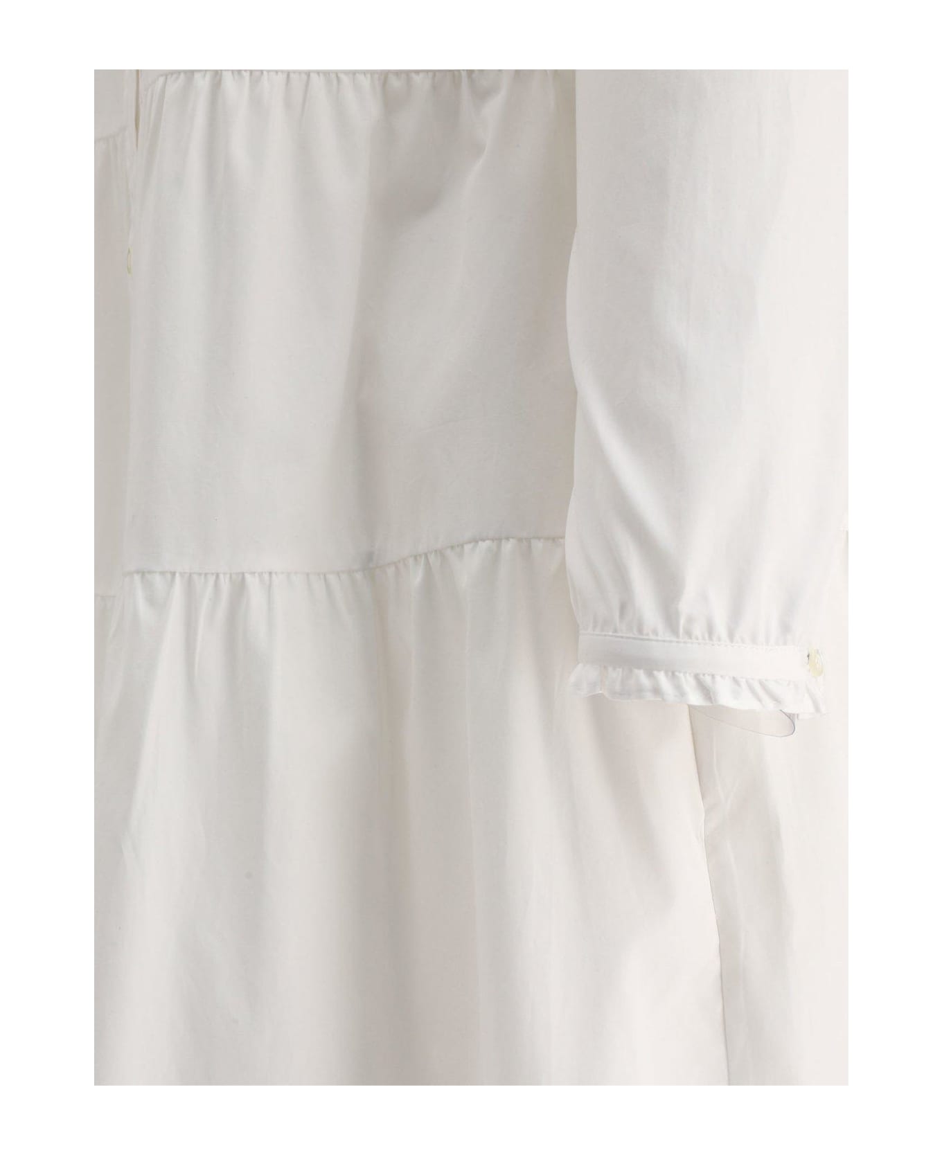 Aspesi Frill Detailed Midi Poplin Dress - Bianco