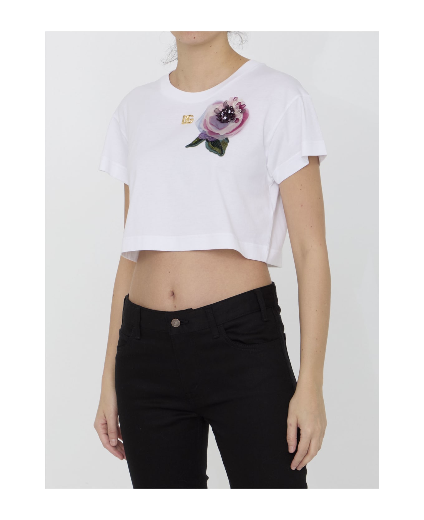 Dolce & Gabbana T-shirt With Floral Appliqué - WHITE