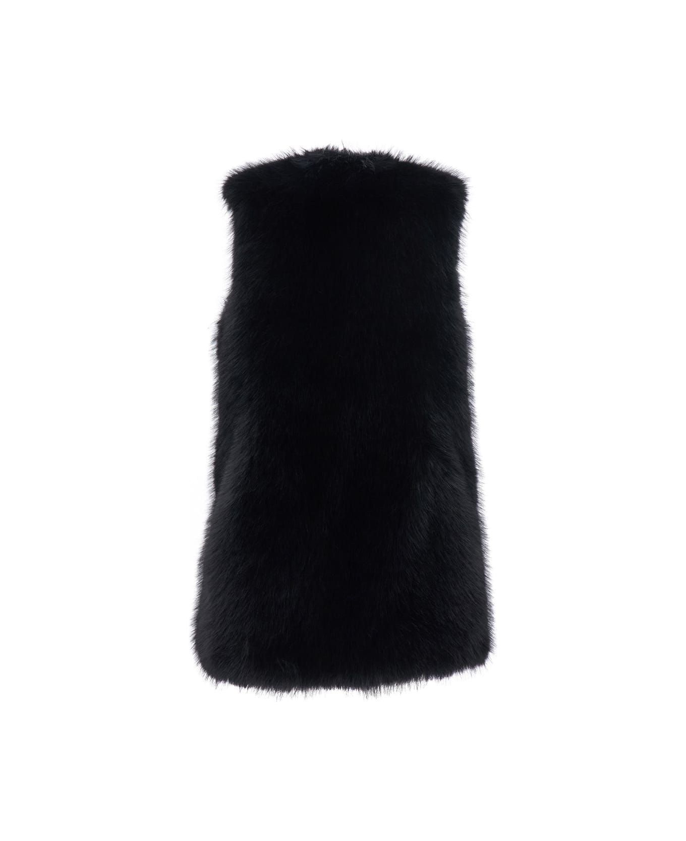 Herno Black Sleeveless Vest With Concealed Closure On The Front In Ecofur Woman - nero