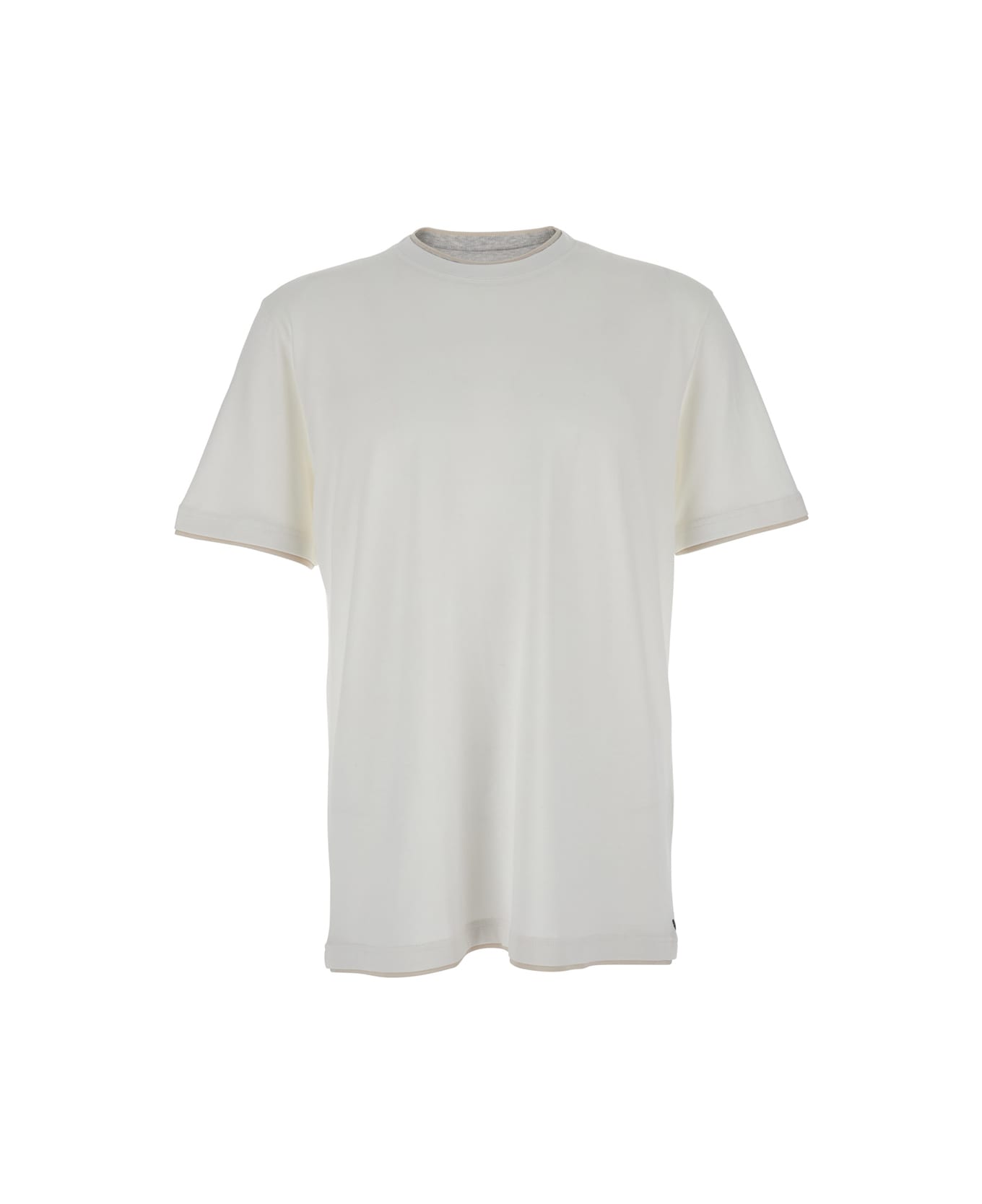 Eleventy White Crewneck T-shirt With Layered Collar In Cotton Man - White