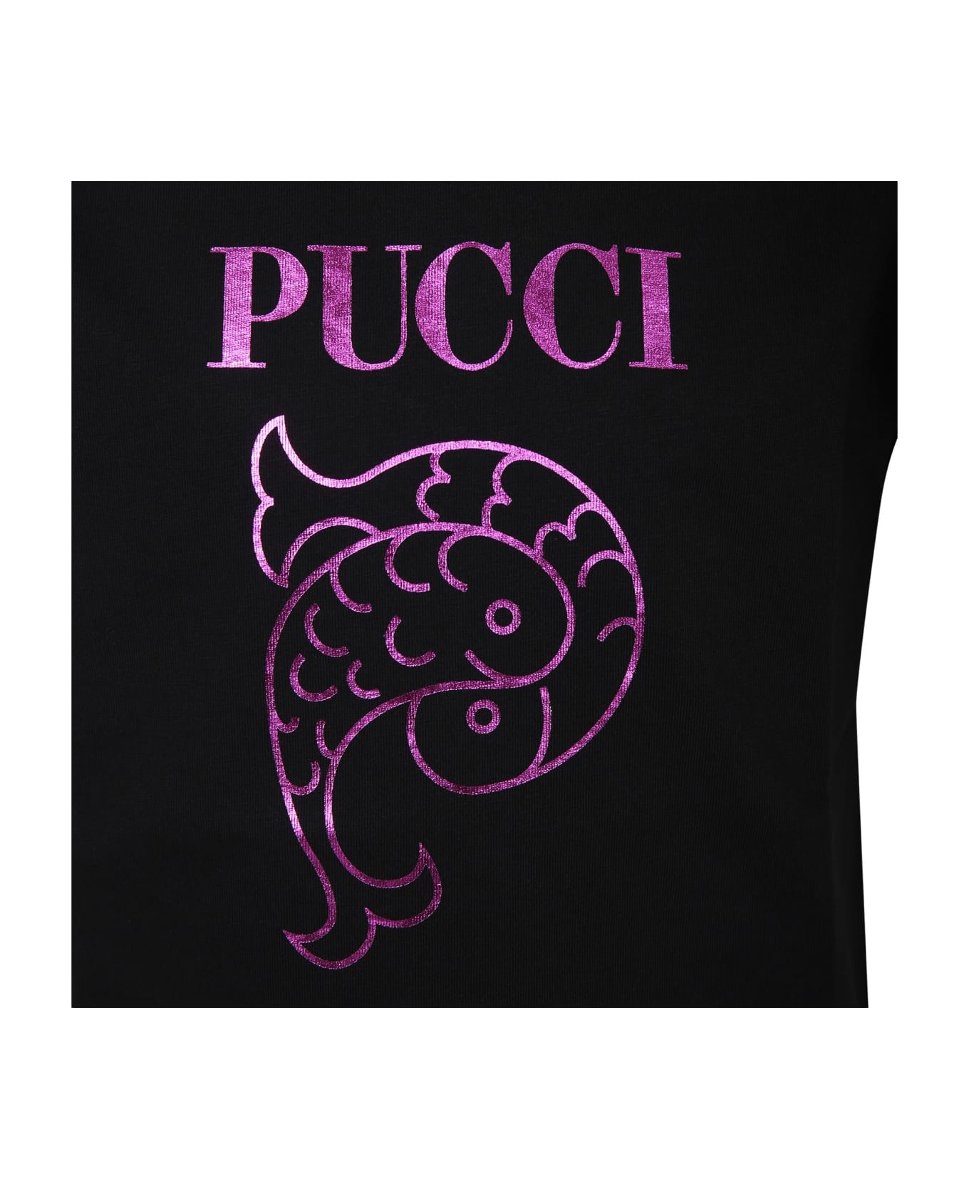 Pucci Black T-shirt For Girl With Logo - Black Tシャツ＆ポロシャツ