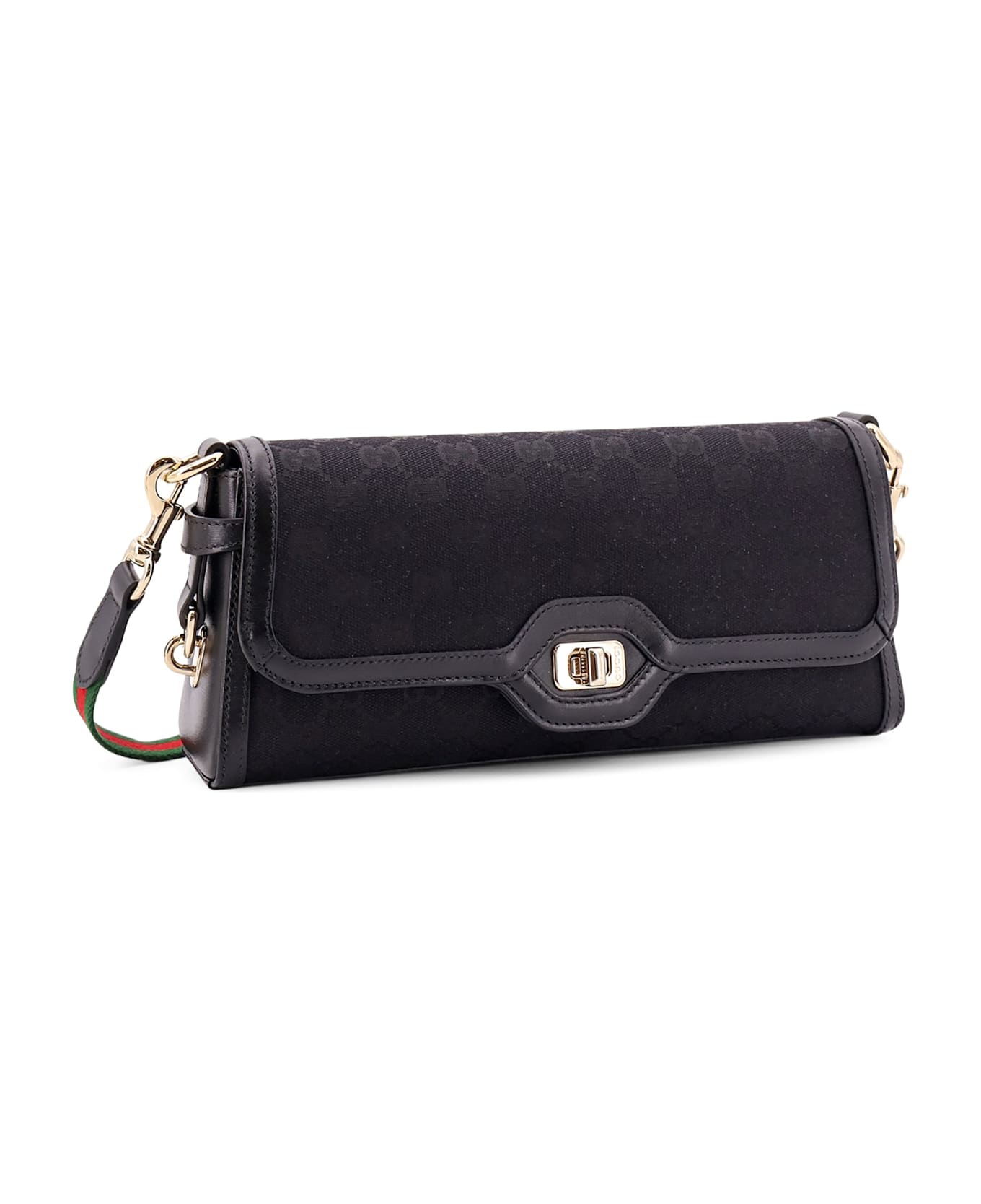 Gucci Original Gg And Leather Shoulder Bag - Black